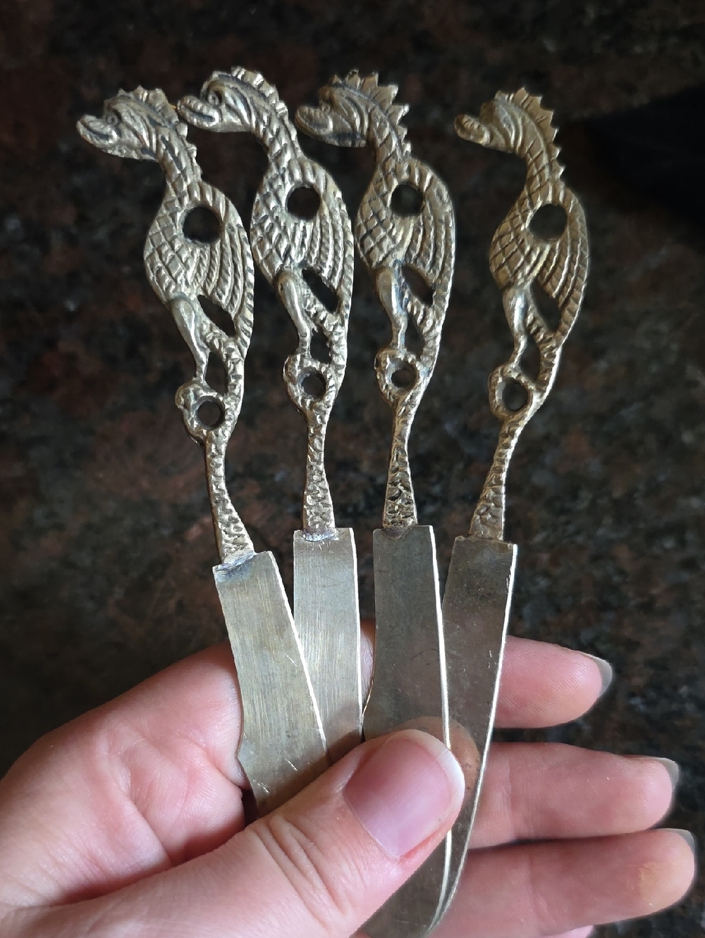 ITALY Vintage Dragon  Chees Knifs- Set of 4 - Silver Tone